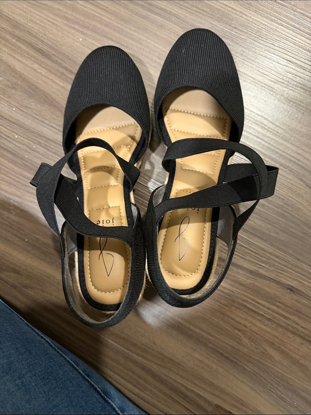 Joie Black Espadrille Slingback Wedges Elastic Cross Straps